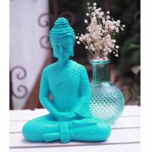 bunter Kunststein Buddha Figur popart 25cm große Garten Beton Deko Zen Statue Buddhismus bunt mint türkis grün Bild 1