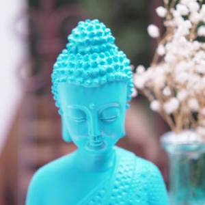 bunter Kunststein Buddha Figur popart 25cm große Garten Beton Deko Zen Statue Buddhismus bunt mint türkis grün Bild 2