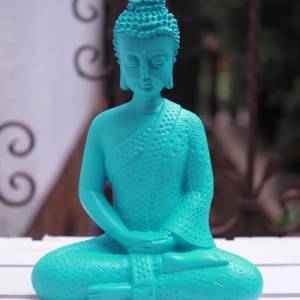bunter Kunststein Buddha Figur popart 25cm große Garten Beton Deko Zen Statue Buddhismus bunt mint türkis grün Bild 3