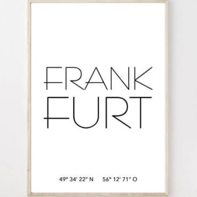 Poster FRANKFURT mit Koordinaten | Heimatstadt | Stadtposter | Personalisiert | Stadt Geschenk | Umzug Einzug | Heimat |