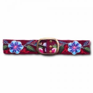 Bestickter Blumengürtel bordeaux rot, Floraler Ethno Gürtel aus Peru, Peruanischer Damengürtel mit Bestickung Bild 1