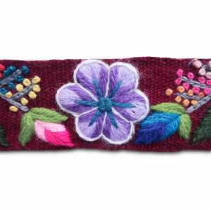 Bestickter Blumengürtel bordeaux rot, Floraler Ethno Gürtel aus Peru, Peruanischer Damengürtel mit Bestickung Bild 5