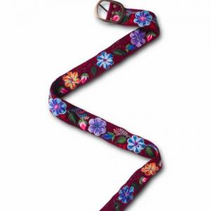 Bestickter Blumengürtel bordeaux rot, Floraler Ethno Gürtel aus Peru, Peruanischer Damengürtel mit Bestickung Bild 7