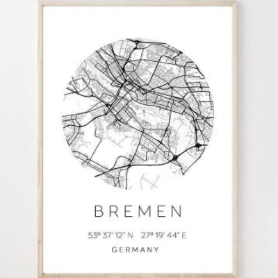 Poster BREMEN STADTPLAN mit Koordinaten | Heimatstadt | Stadtposter | Personalisiert | Map | Karte Geschenk | Kunstdruck