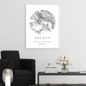 Poster BREMEN STADTPLAN mit Koordinaten | Heimatstadt | Stadtposter | Personalisiert | Map | Karte Geschenk | Kunstdruck Bild 2