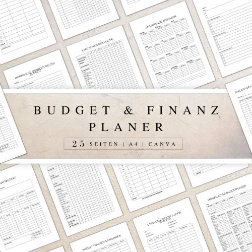 Budget & Finanzplaner als Canva Version in Deutsch (A4) | Seiten zum ausdrucken oder digital nutzbar | 25 Seiten zum ind