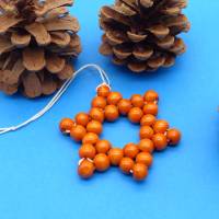 Stern aus Holzperlen, orange, Weihnachtsstern, Advent, Dekoration, Geschenkanhänger, Baumschmuck Bild 1