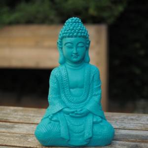 bunter Kunststein Buddha Figur popart 23cm große Garten Beton Deko Zen Statue Buddhismus bunt mint türkis grün Bild 3