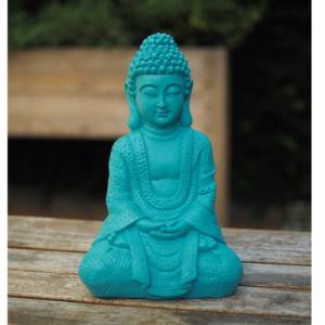 bunter Kunststein Buddha Figur popart 23cm große Garten Beton Deko Zen Statue Buddhismus bunt mint türkis grün Bild 5