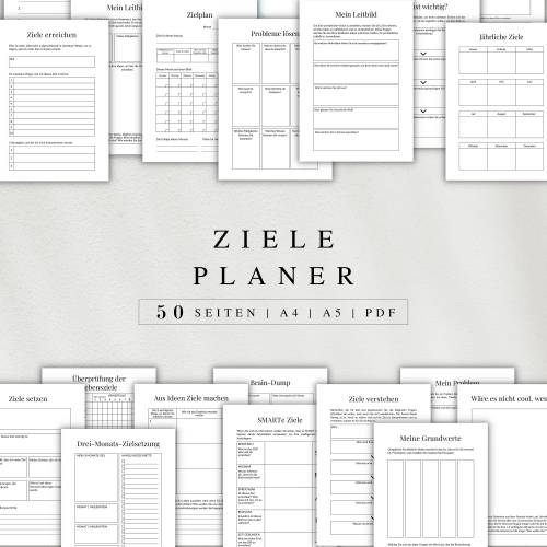 Zieleplaner als PDF Version in Deutsch (A4 & A5) | 50 minimalistische Planerseiten zum ausdrucken oder digital nutzbar a