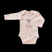 Langarm Baby Body mit Boho Rehkitz und Namen bestickt, personalisierter Babybody mit Reh in rosa, Geschenkidee Geburt Bild 9