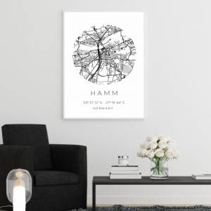 Poster HAMM STADTPLAN mit Koordinaten | Heimatstadt | Stadtposter | Personalisiert | Map | Karte Geschenk | Kunstdruck | Bild 2