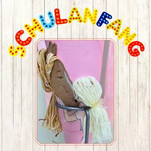 Schultüte mit Name | Pferd mit Mädchen | rosa/mauve Tupfen | Einschulung | Zuckertüte |  Geschwistertüte | Kissen Bild 3