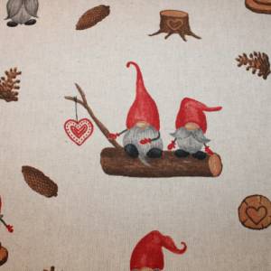 15,00 EUR/m Dekostoff Canvas süße Wichtel auf hellbeige natur Weihnachten Baumwollmix Bild 1