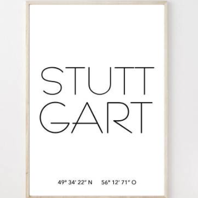 Poster STUTTGART mit Koordinaten | Heimatstadt | Stadtposter | Personalisiert | Stadt Geschenk | Kunstdruck | Umzug Einz
