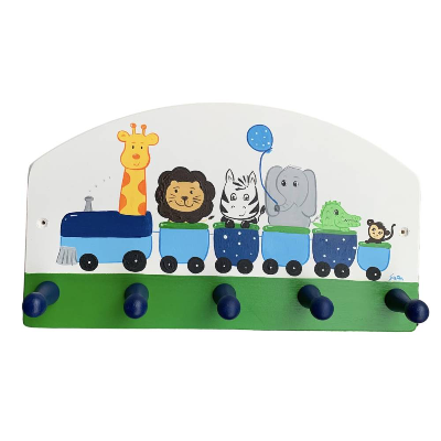 Kindergarderobe Tierparade Afrika blau/saftgrün – Personalisierbare Garderobe fürs Kinderzimmer