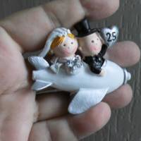 Silberhochzeitspaar Brautpaar  im Flugzeug Tischdeko Tortendekoration - 2-D-Optik - 25 Jahre verheiratet 5 Stück Bild 3
