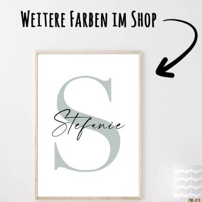 Personalisiertes Namensposter mit Buchstabe Initiale & Vorname Geschenkidee Wandbild mit Name Monogramm Grün