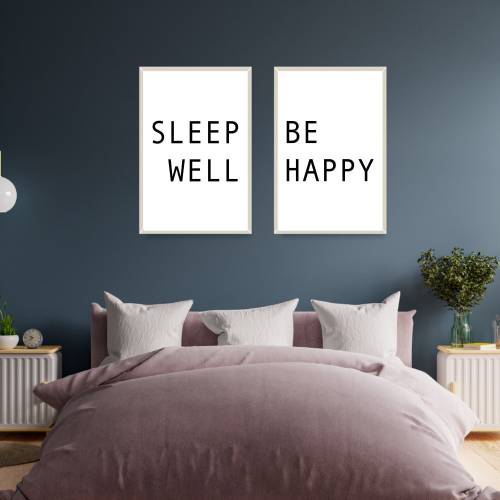 Poster Set Sleep Well Be Happy | Zuhause | Home | Schlafzimmer | Kunstdruck | Liebe | Digitaldruck | Bett | Typografie |