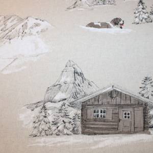 16,20 EUR/m Dekostoff Canvas Bernard Bernardiner im Schnee auf natur hellbeige Baumwollmix Bild 5