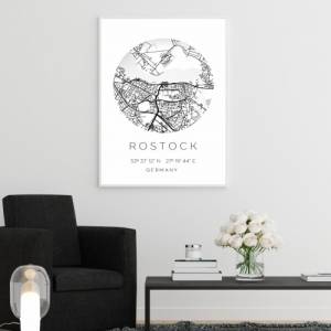 Poster ROSTOCK STADTPLAN mit Koordinaten | Heimatstadt | Stadtposter | Personalisiert | Map | Karte Geschenk | Kunstdruc Bild 2