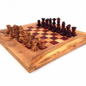Schachspiel gerade Kante braun/rot, Schachbrett Gr. M inkl. 32 Schachfiguren Handgemacht aus Olivenhoolz, hochwertig, Ge Bild 2