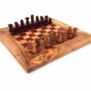 Schachspiel gerade Kante braun/rot, Schachbrett Gr. M inkl. 32 Schachfiguren Handgemacht aus Olivenhoolz, hochwertig, Ge Bild 3