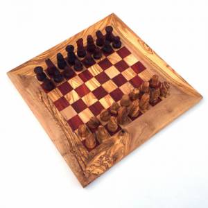 Schachspiel gerade Kante braun/rot, Schachbrett Gr. M inkl. 32 Schachfiguren Handgemacht aus Olivenhoolz, hochwertig, Ge Bild 4