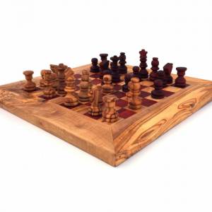 Schachspiel gerade Kante braun/rot, Schachbrett Gr. M inkl. 32 Schachfiguren Handgemacht aus Olivenhoolz, hochwertig, Ge Bild 5