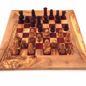 Schachspiel gerade Kante braun/rot, Schachbrett Gr. M inkl. 32 Schachfiguren Handgemacht aus Olivenhoolz, hochwertig, Ge Bild 6