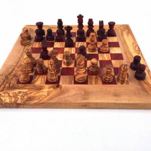 Schachspiel gerade Kante braun/rot, Schachbrett Gr. M inkl. 32 Schachfiguren Handgemacht aus Olivenhoolz, hochwertig, Ge Bild 7