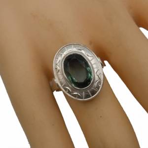 835 Silber Art Deco Turmalin Ring Pforzheim um 1920 RG 55 Bild 5