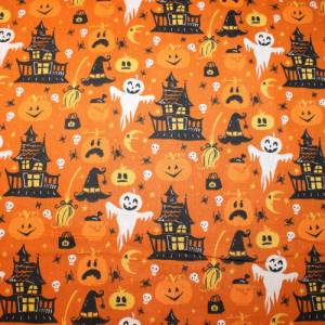 12,60 EUR/m Baumwollstoff Epouvante Halloween Kürbis Gespenst auf orange Webware 100% Baumwolle Bild 3