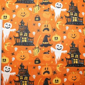 12,60 EUR/m Baumwollstoff Epouvante Halloween Kürbis Gespenst auf orange Webware 100% Baumwolle Bild 9