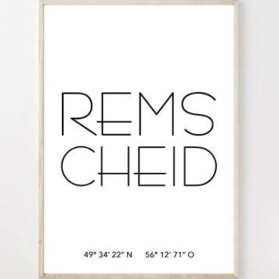 Poster REMSCHEID mit Koordinaten | Heimatstadt | Stadtposter | Personalisiert | Stadt Geschenk | Kunstdruck | Umzug Einz