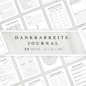 Dankbarkeitsjournal als PDF Version in Deutsch (A4 & A5) | 20 minimalistische Journalseiten zum ausdrucken oder digital Bild 1