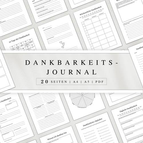 Dankbarkeitsjournal als PDF Version in Deutsch (A4 & A5) | 20 minimalistische Journalseiten zum ausdrucken oder digital 