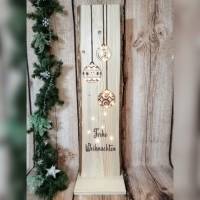 Holz Schild "Frohe Weihnachten" Christbaumkugeln beleuchtet Holzaufsteller Bild 1