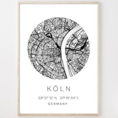 Poster KÖLN STADTPLAN mit Koordinaten | Heimatstadt | Stadtposter | Personalisiert | Map | Karte Geschenk | Kunstdruck |