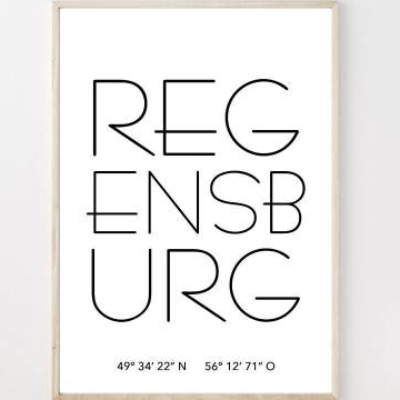Poster REGENSBURG mit Koordinaten | Heimatstadt | Stadtposter | Personalisiert | Stadt Geschenk | Kunstdruck | Umzug Ein