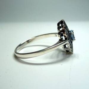 Feiner Silber Jugendstil Ring mit ovalem Aquamarin + Markasiten Bild 6