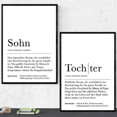 Poster Set SOHN & TOCHTER | Definition | Geschenkidee Familie | Danke | Personalisiertes Geschenk | Kunstdruck | Wanddek