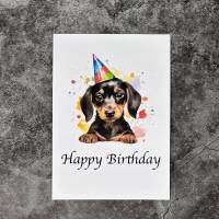 Dackel Welpe Geschenk Geburtstagskarte - Handgefertigt und Einzigartig - Happy Birthday für Hunde-Liebhaber - Hundekarte Bild 1