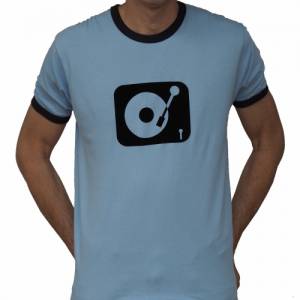 retro Männer T-Shirt Vinyl Schallplattenspieler Plattenspieler analog vintage blau hellblau Männer oldschool Bild 1