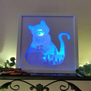 Katzen Lampe, Nachtlicht 3D Bild inkl. Farbwechsel mit Fernbedienung, Geschenk für Freundin Bild 1
