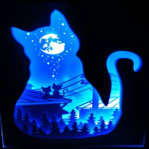 Katzen Lampe, Nachtlicht 3D Bild inkl. Farbwechsel mit Fernbedienung, Geschenk für Freundin Bild 2