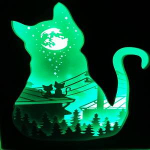 Katzen Lampe, Nachtlicht 3D Bild inkl. Farbwechsel mit Fernbedienung, Geschenk für Freundin Bild 7