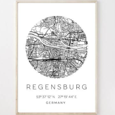 Poster REGENSBURG STADTPLAN mit Koordinaten | Heimatstadt | Stadtposter | Personalisiert | Map | Karte Geschenk | Kunstd