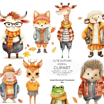 40 digital Autumn PNG Watercolor Clipart Bundle, Sublimation,Commercial License 