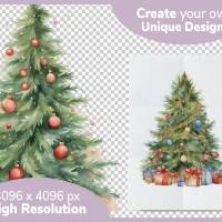 Geschmückter Weihnachtsbaum PNG Clipart Bundle - 10 Aquarell Bilder, Transparenter Hintergrund, Weihnachten Dekoration Bild 4